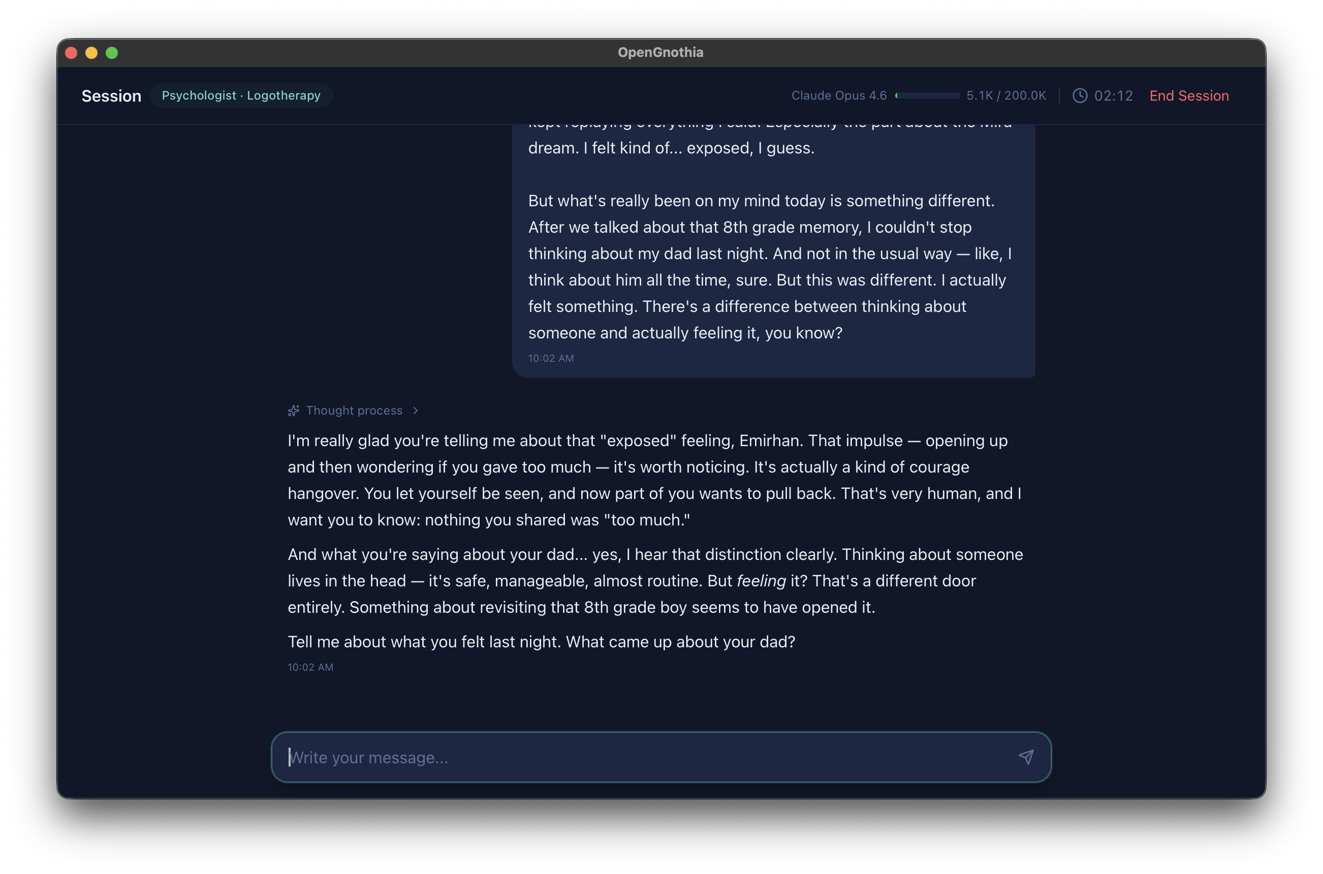 AI therapy session screen